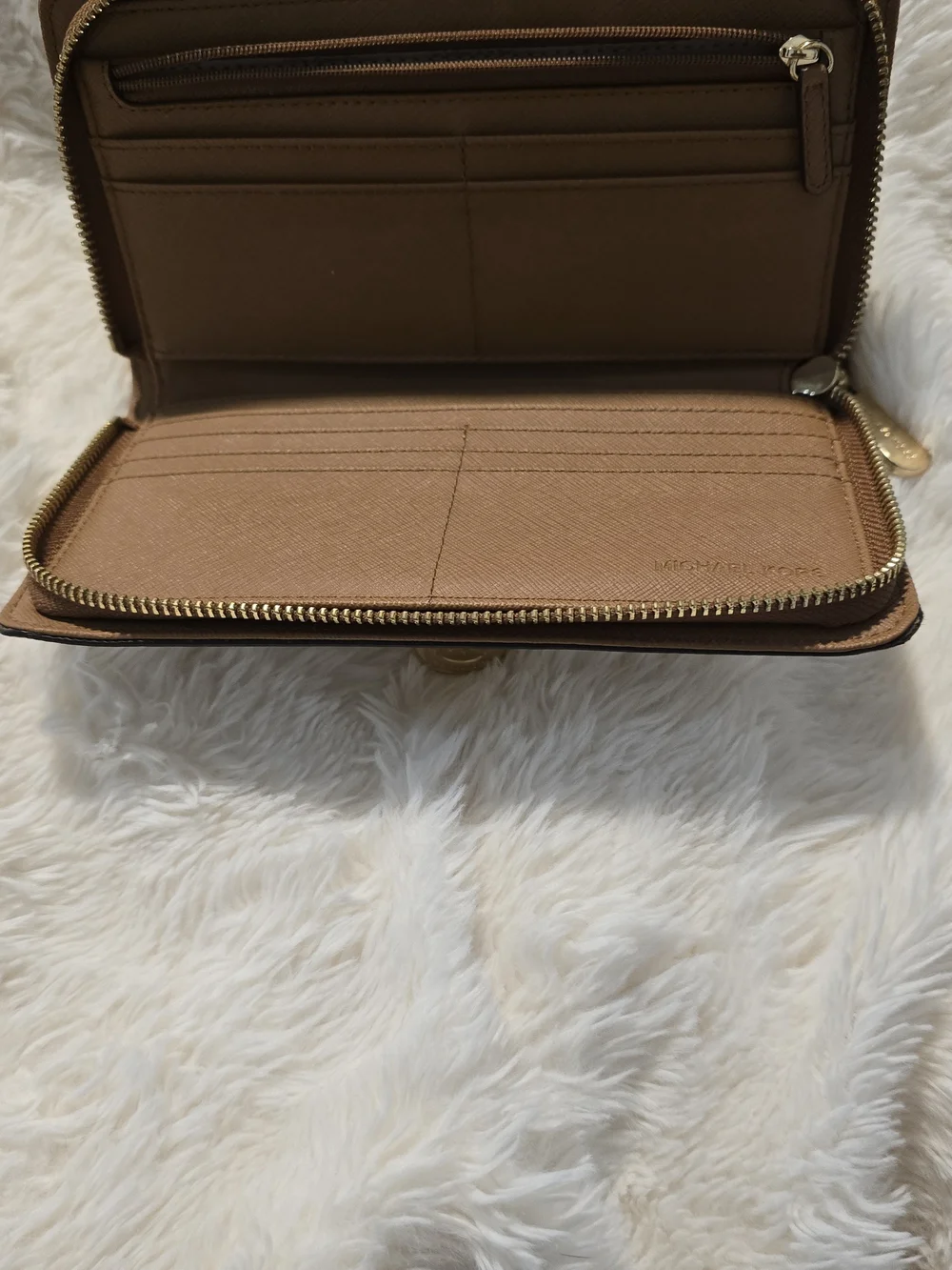 Michael Kors White Logo-Print Leather Clutch / Wallet with Gold Hardware